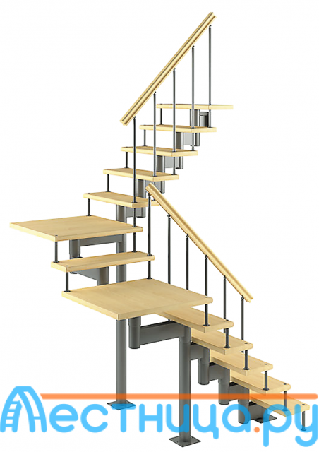 Модульная Лестница Комфорт (с поворотом 180 градусов и площадками)
